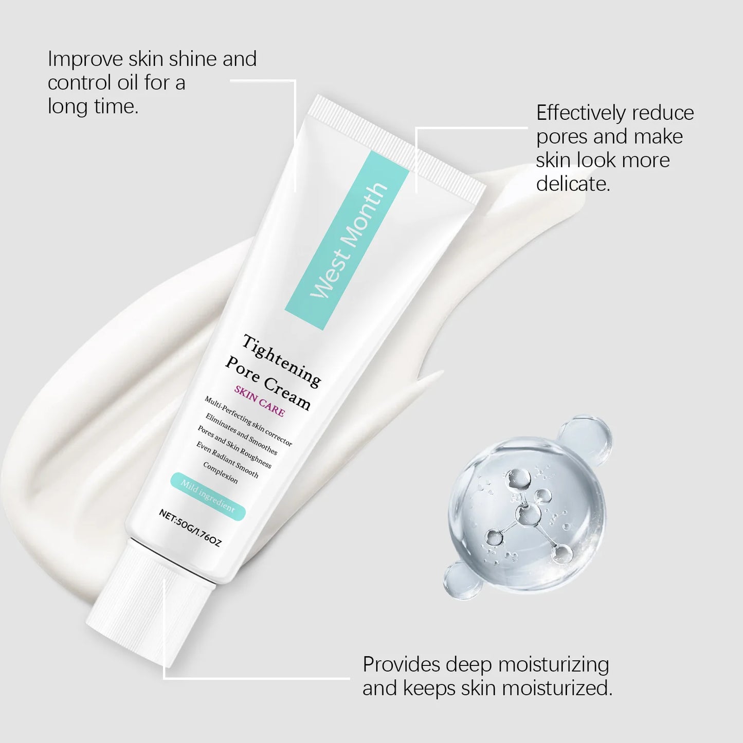 West&Month 50g Tightening Pore Cream Oil Control Moisturizing Brighten Skin Care Smooth Facial Refreshing Shrink Pore Face Cream