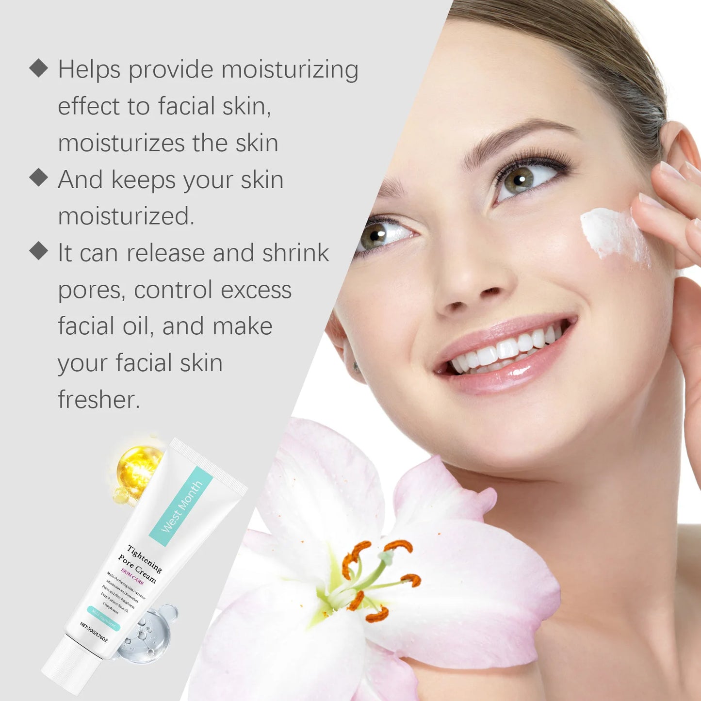 West&Month 50g Tightening Pore Cream Oil Control Moisturizing Brighten Skin Care Smooth Facial Refreshing Shrink Pore Face Cream