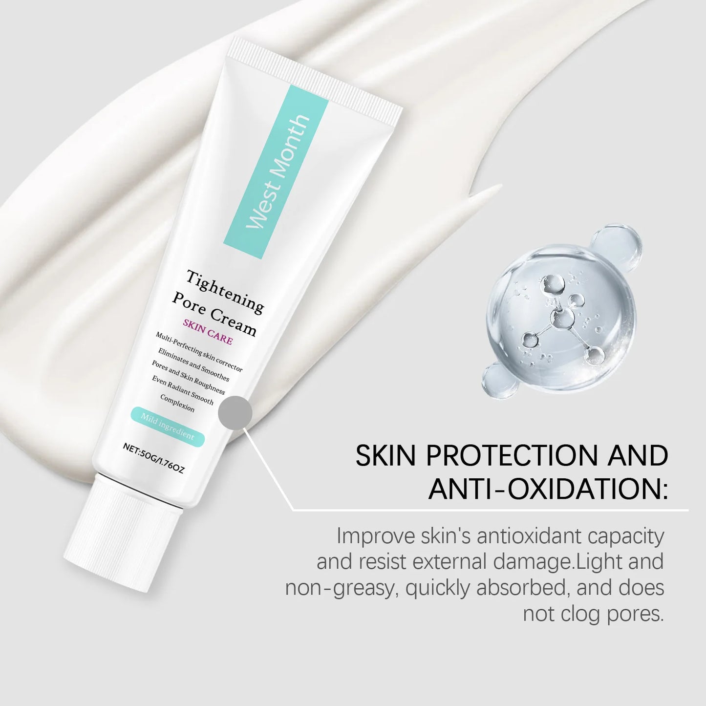 West&Month 50g Tightening Pore Cream Oil Control Moisturizing Brighten Skin Care Smooth Facial Refreshing Shrink Pore Face Cream