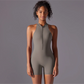 Solid color high-intensity nude tight fitting sports back jumpsuit yoga suit tight fitting running fitness suit