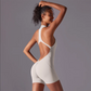 Solid color high-intensity nude tight fitting sports back jumpsuit yoga suit tight fitting running fitness suit
