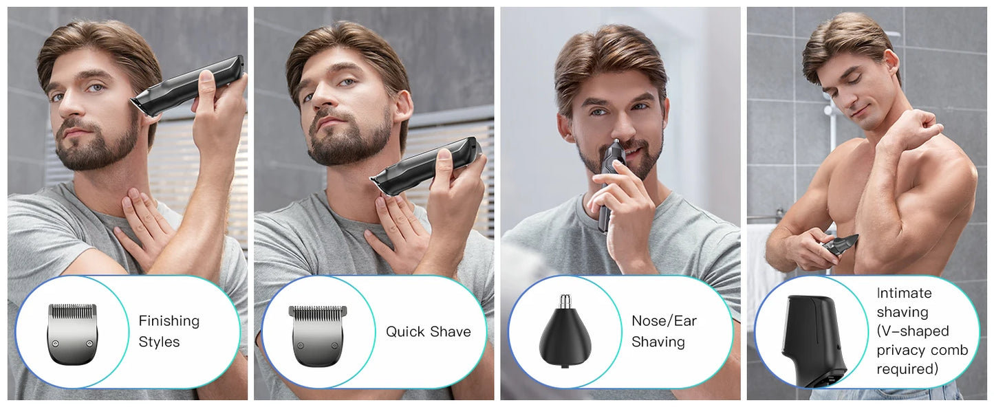 Kensen S30 4 in 1 Cordless Hair Clipper LED Display Men Beard/Nose Trimmer Rechargeable Barber Grooming Kit Hair Cutting Machine