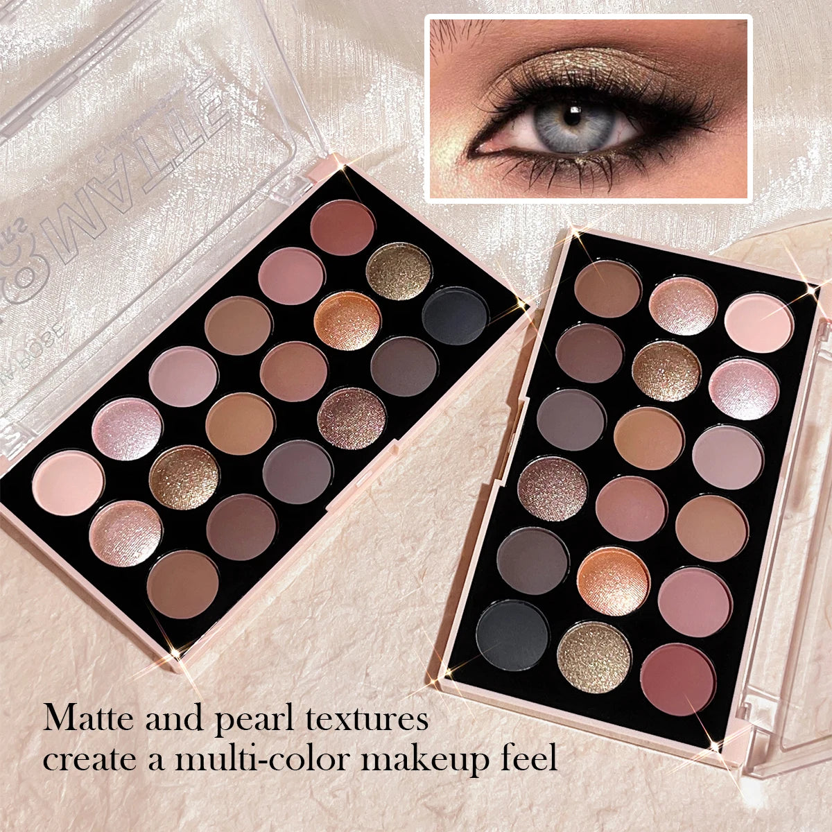 18-Color Eyeshadow Palette – Pearlescent, Matte, Fine Shimmer, Glitter, Earth Tones, Long-Lasting, High-Performance