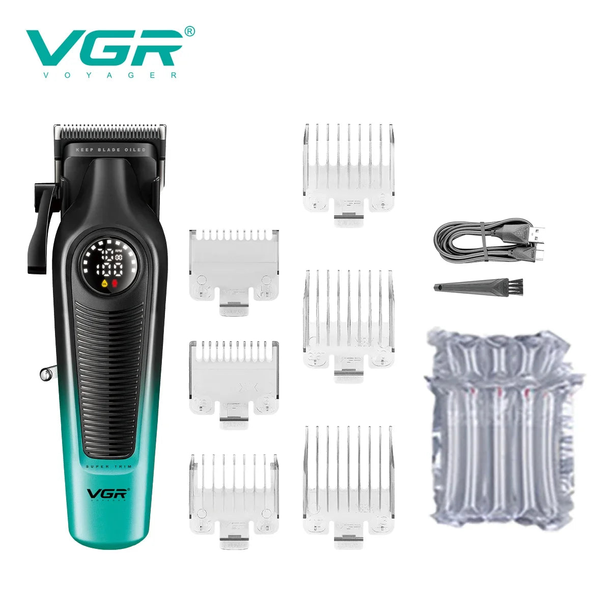 VGR 196 Professional Hair Clipper DLC Blade LED Display Cordless USB Ceramic Blade Men's Haircut Machine Hair Trimmer Machine