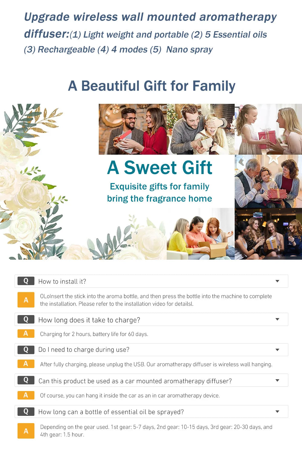 Rechargeable Portable Aroma Diffuser – Essential Oil Air Freshener with Timer