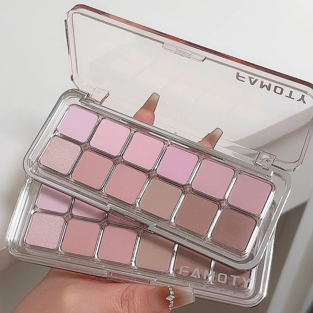 12-Color Low Saturation Eyeshadow Palette All Matte Tea Apricot Eye Makeup Palette Daily Earth Makeup Long Lasting Eye Shadows