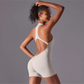 Solid color high-intensity nude tight fitting sports back jumpsuit yoga suit tight fitting running fitness suit