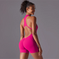 Solid color high-intensity nude tight fitting sports back jumpsuit yoga suit tight fitting running fitness suit
