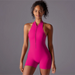 Solid color high-intensity nude tight fitting sports back jumpsuit yoga suit tight fitting running fitness suit