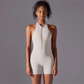 Solid color high-intensity nude tight fitting sports back jumpsuit yoga suit tight fitting running fitness suit