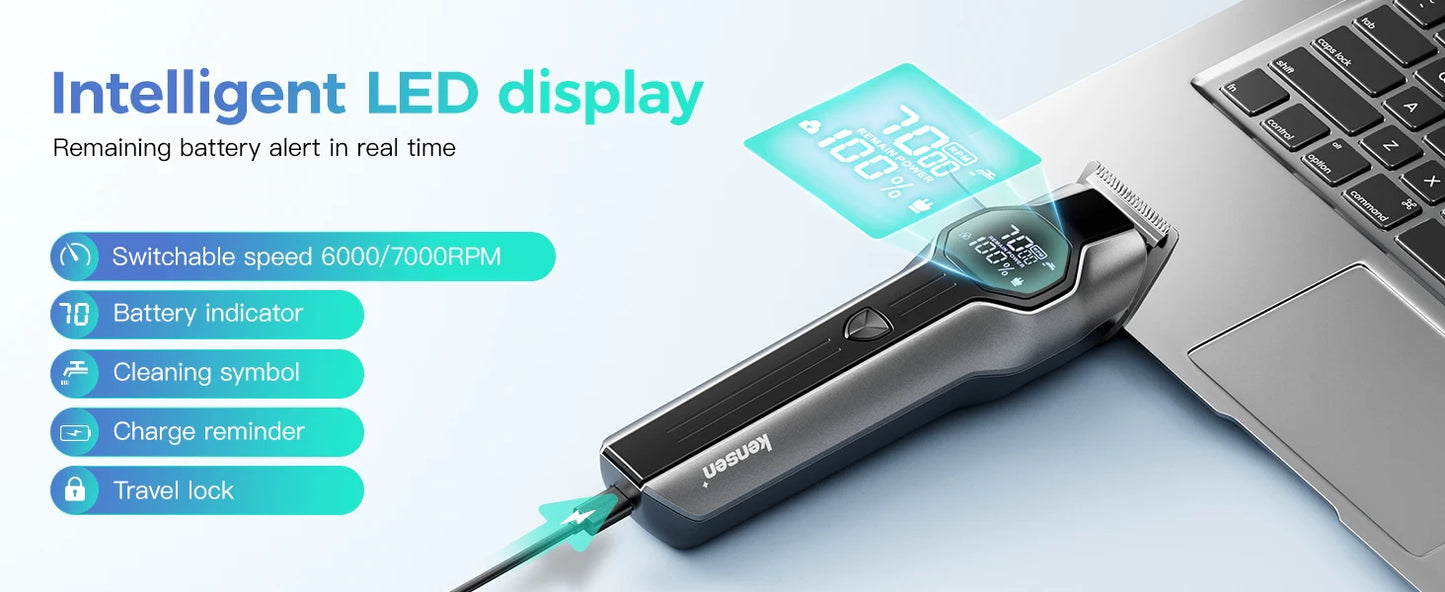 Kensen S30 4 in 1 Cordless Hair Clipper LED Display Men Beard/Nose Trimmer Rechargeable Barber Grooming Kit Hair Cutting Machine
