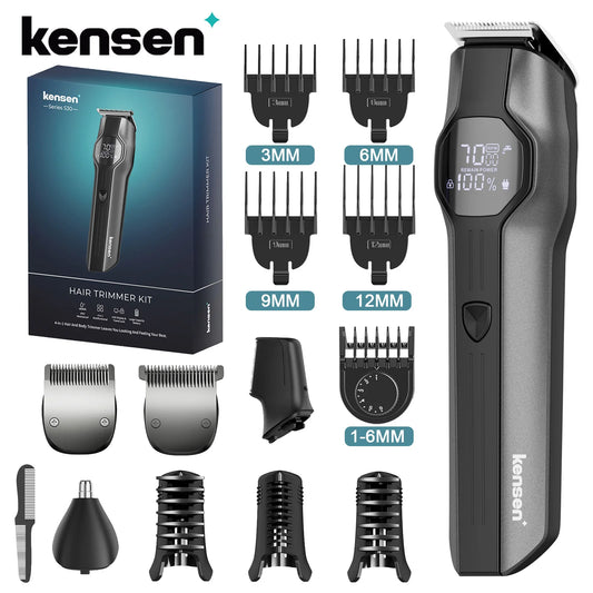 Kensen S30 4 in 1 Cordless Hair Clipper LED Display Men Beard/Nose Trimmer Rechargeable Barber Grooming Kit Hair Cutting Machine