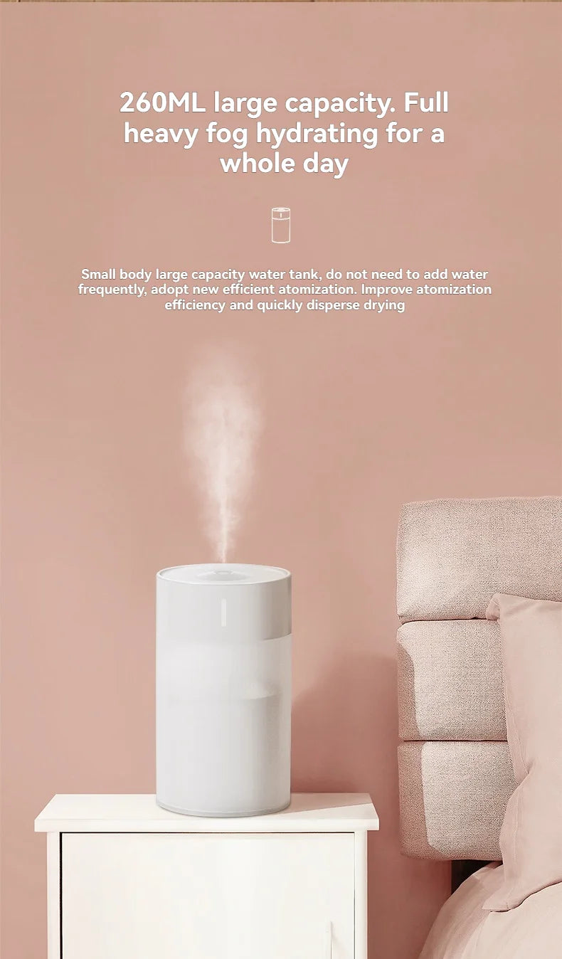 260ML Poratable Automatic Humidifier DiffuserWithout Oil Mute Quite Humidier Car USB For Home HouseWith Light Mini Humidifier