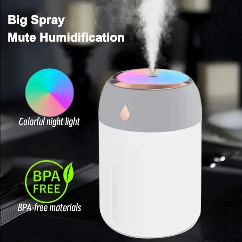 Portable Mini USB Air Humidifier Aroma Diffuser LED Cool Light 330ml Mist for Room Home Car Plant Purifier