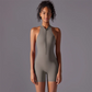 Solid color high-intensity nude tight fitting sports back jumpsuit yoga suit tight fitting running fitness suit