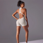 Solid color high-intensity nude tight fitting sports back jumpsuit yoga suit tight fitting running fitness suit