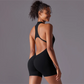 Solid color high-intensity nude tight fitting sports back jumpsuit yoga suit tight fitting running fitness suit