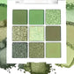 9-18 color eyeshadow palette, green and gold tones, matte and glitter effects, high color sequin eye makeup, waterproof and long