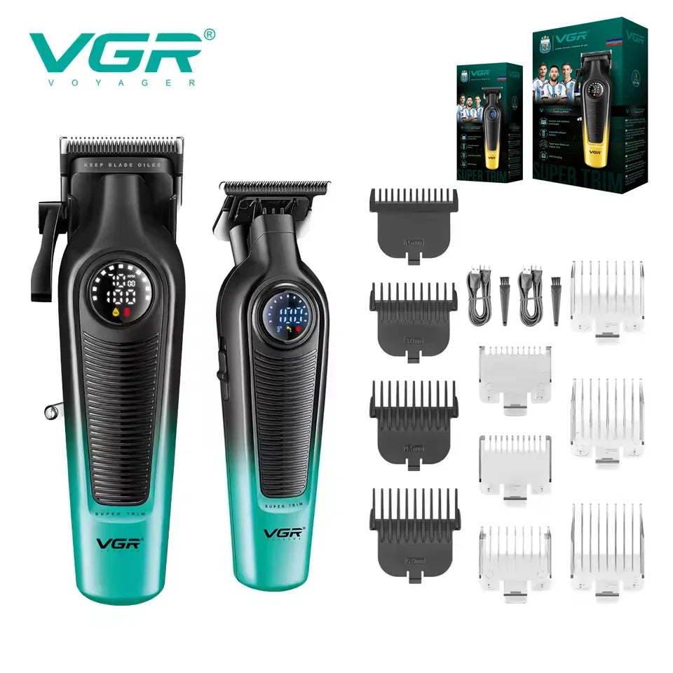 VGR 196 Professional Hair Clipper DLC Blade LED Display Cordless USB Ceramic Blade Men's Haircut Machine Hair Trimmer Machine