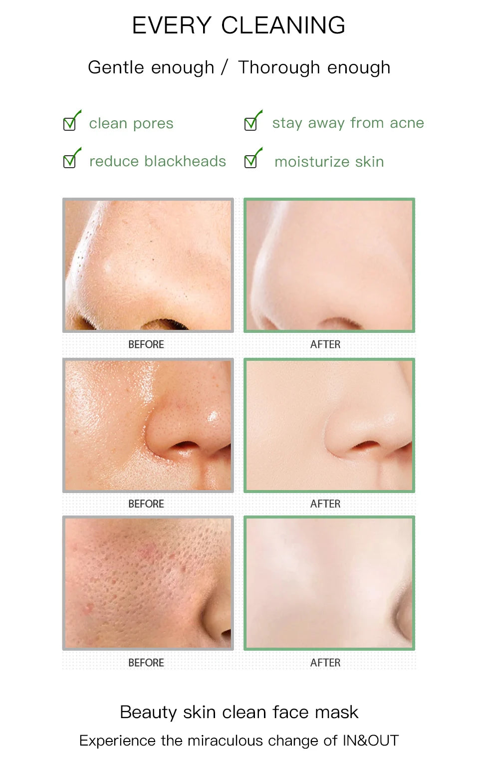 Face Clean Mask Green Tea Cleansing Stick Mask Shrink pores Deep Blackhead Remover facial Cleansing Moisturizing Mask 40g