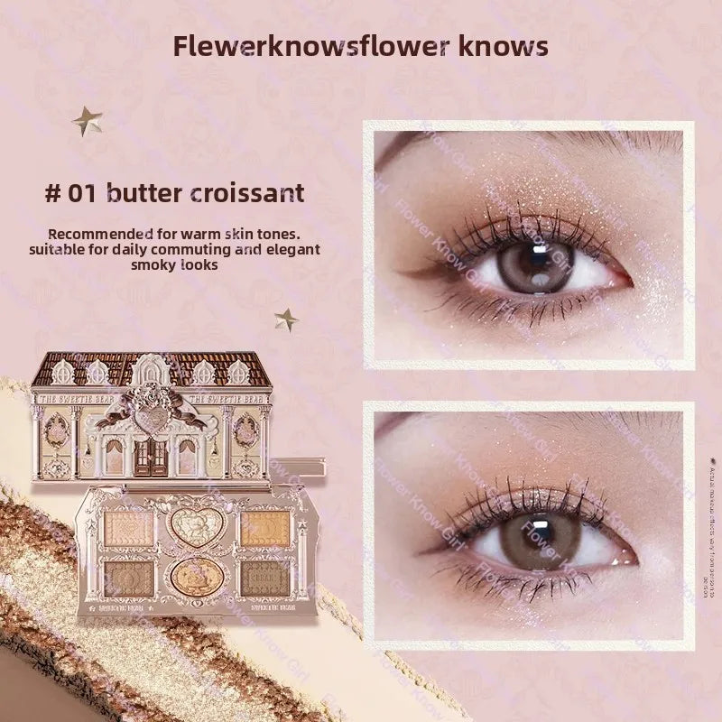 Flower Knows black Swan Ballet Eyeshadow Palette Matte Fine Shimmer Pearl Face Palette 6 Colour Glitter Eye Shadow