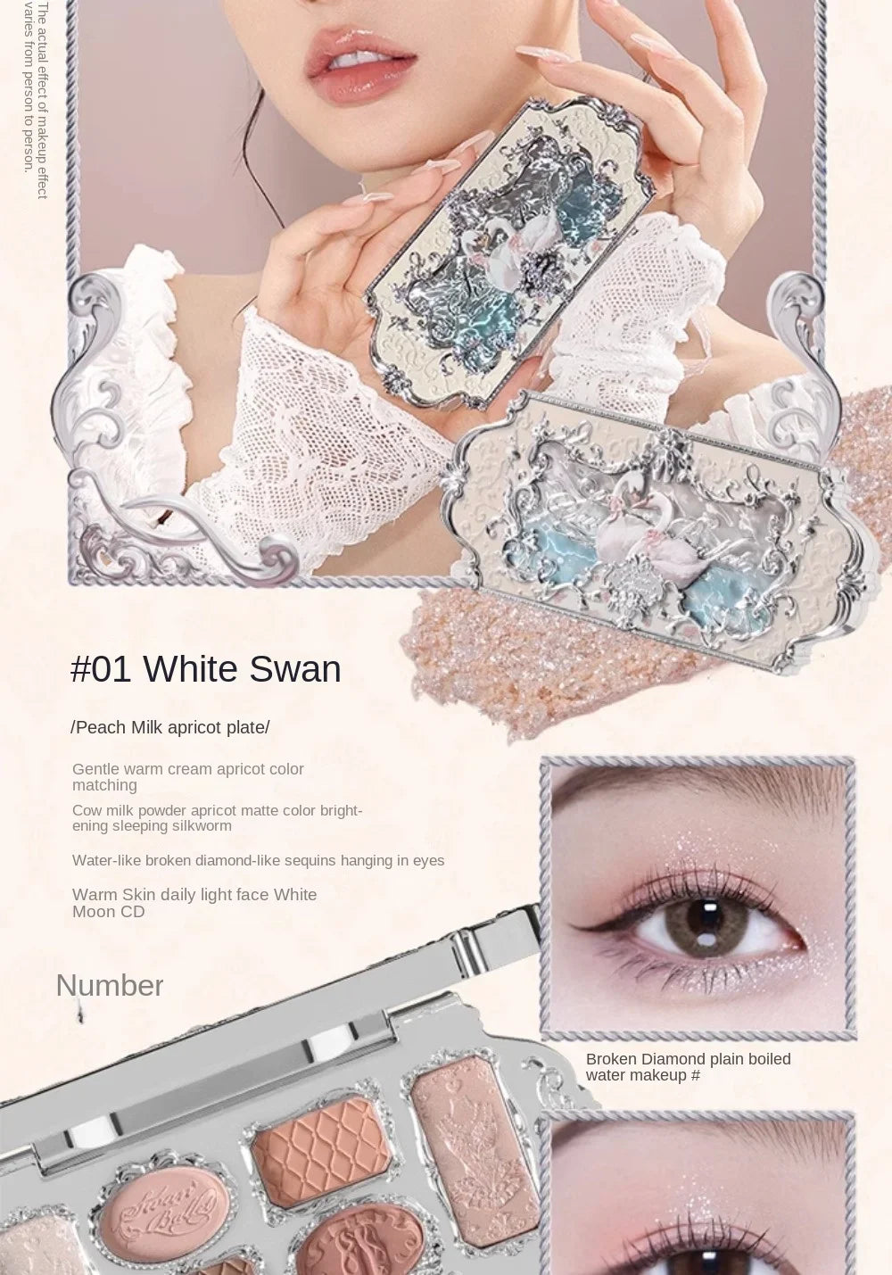 Flower Knows black Swan Ballet Eyeshadow Palette Matte Fine Shimmer Pearl Face Palette 6 Colour Glitter Eye Shadow