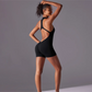 Solid color high-intensity nude tight fitting sports back jumpsuit yoga suit tight fitting running fitness suit
