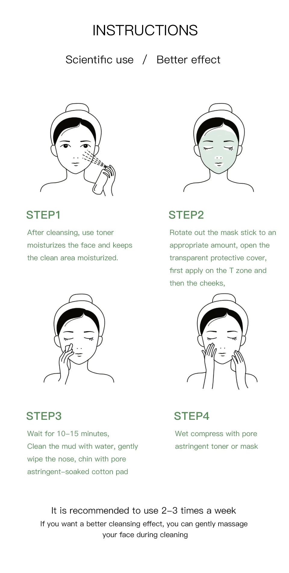 Face Clean Mask Green Tea Cleansing Stick Mask Shrink pores Deep Blackhead Remover facial Cleansing Moisturizing Mask 40g