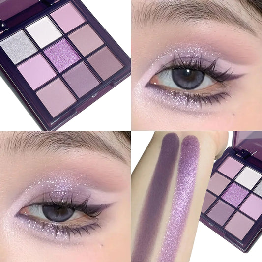 Purple Eyeshadow Palette -9 natural and shimmery finish colors for a long-lasting smoky eye makeup