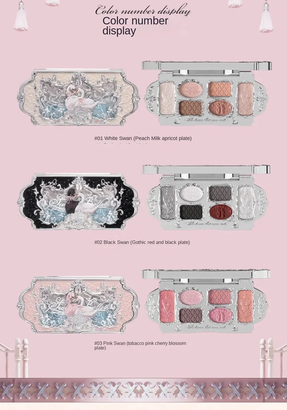 Flower Knows black Swan Ballet Eyeshadow Palette Matte Fine Shimmer Pearl Face Palette 6 Colour Glitter Eye Shadow