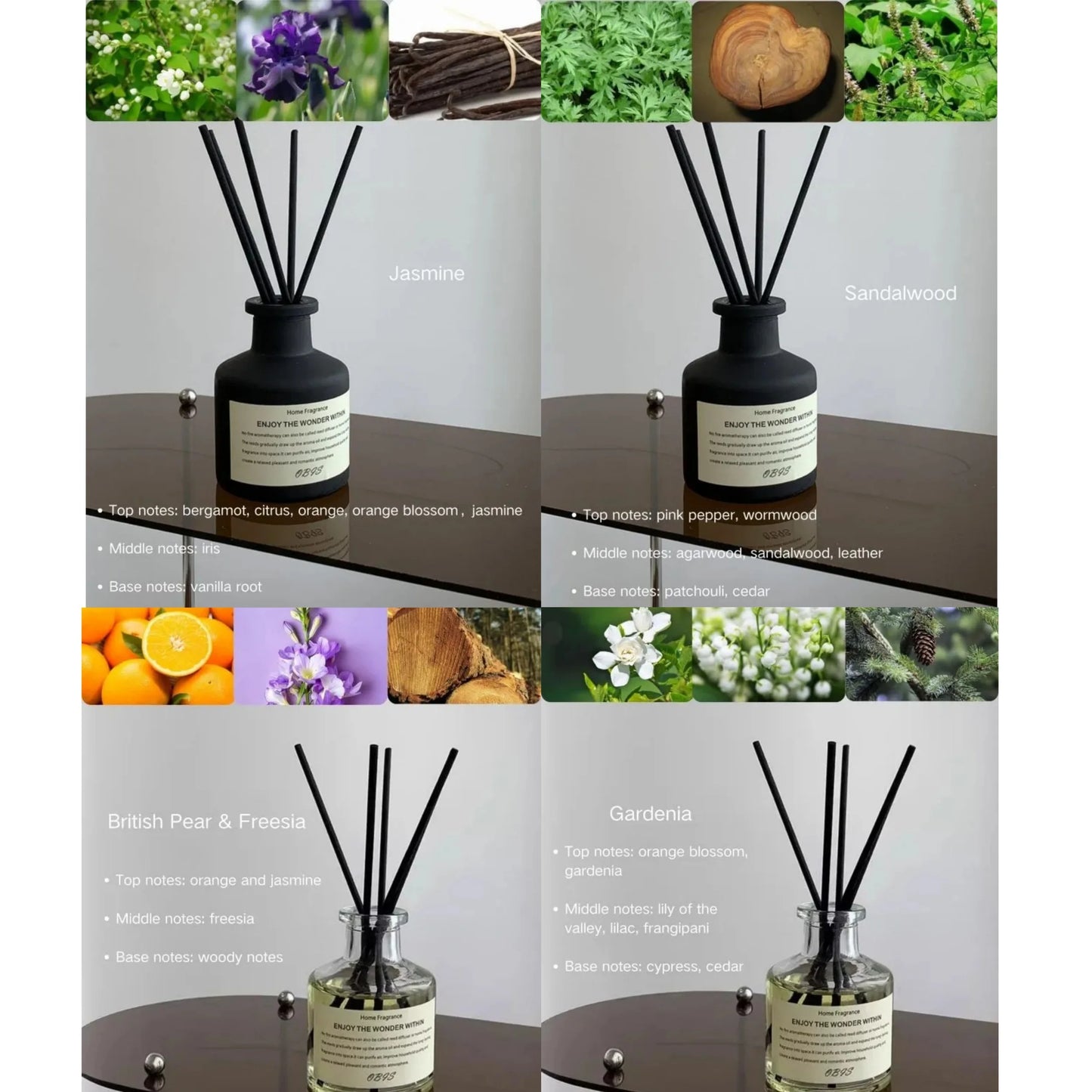 50ml Reed Diffuser Set – Freesia & Jasmine Aromatherapy Fragrance Oil