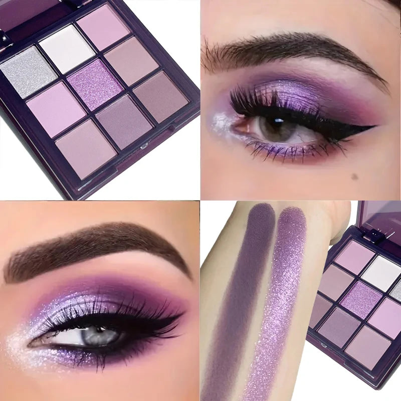 Purple Eyeshadow Palette -9 natural and shimmery finish colors for a long-lasting smoky eye makeup
