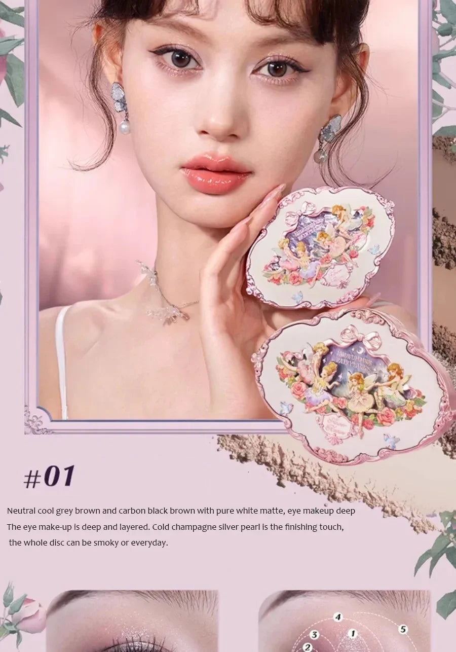 Flower Knows black Swan Ballet Eyeshadow Palette Matte Fine Shimmer Pearl Face Palette 6 Colour Glitter Eye Shadow